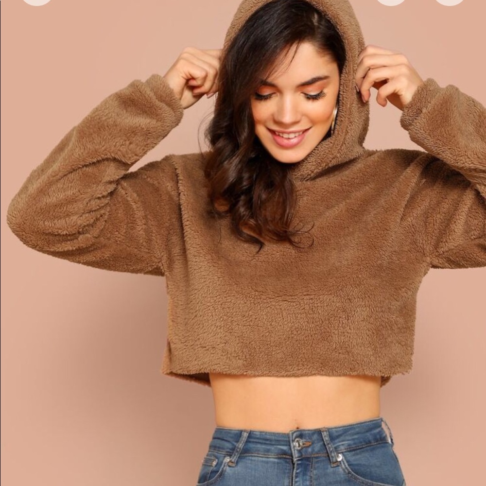 crop teddy hoodie